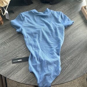 Fashion Nova Sky Blue Ribbed Bodysuit